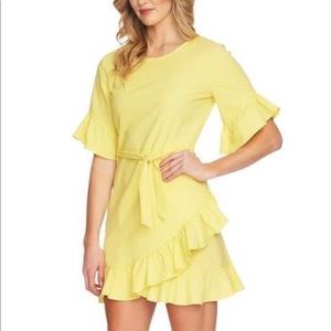 1.STATE Womens Ruffled Mini Wrap Dress, Yellow, 0